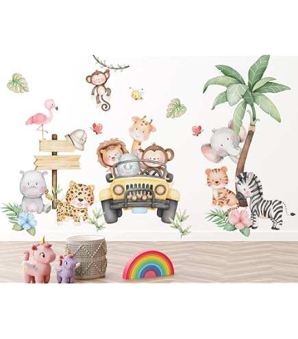 Giant Coconut Book Tree Wall Decals - Removable Jungle Animals Wall Stickers For Kids Room, Nursery, Living Room - View #5