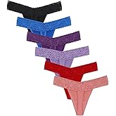 Amwounu Lace Thongs For Women Plus Size Sexy Underwear Soft Panty Stretch Tangas Womens Thong Underwear Size XS-5XL Pack 6