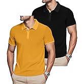 TAFLE Mens Polo Shirts 2 Pack Breathable Short Sleeve Golf Shirt Casual Button Down Shirt Lightweight Collared Waffle Shirts