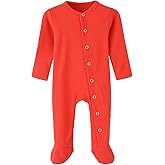 ACESTAR Newborn Baby Footed Pajamas with Mitten Cuffs - Cotton Snap-Up Baby Sleepers for Sleep and Play Footies 0-12 Months