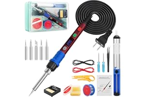 Q-MING Soldering Iron Kit, 90W LED Digital Soldering Gun kit with Ceramic Heater, 110V Adjustable Temperature Solder Welding Iron Kits, Auto-sleep, Thermostatic Design, Red