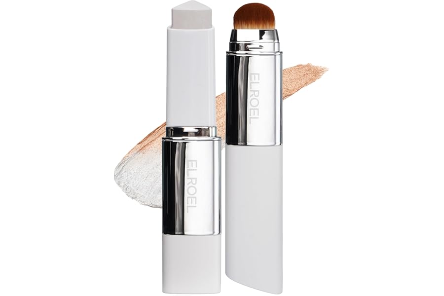 ELROEL Blanc Cover Cream Stick V White – Korean Color-Changing Foundation Stick with Volufiline – Medium to Full Coverage Dewy Finish Base Makeup – Dual-Ended with Detachable Brush (202 Natural)