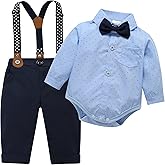 HeMarIsle Baby Toddler Boy Formal Gentleman Suits,Dress Short Shirt With Bowtie+Suspender Pants Dressy Outfit