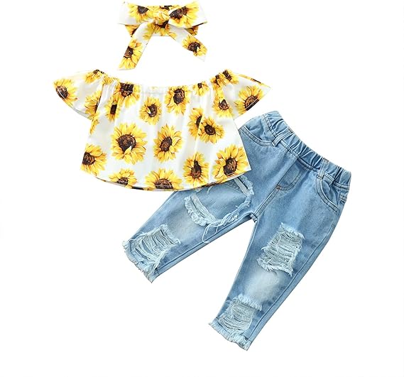 Amazon ベビー服 上下セット Yilicafe 女の子 蝶ネクタイ付 ひまわり柄 トップス 短パン ヘアバンド 3点セットアップ 赤ちゃん服 安い キッズ服 可爱い 軽量 カバーオール キッズ インナー こどもの日 春夏秋 百日祝い ガールズ 通販