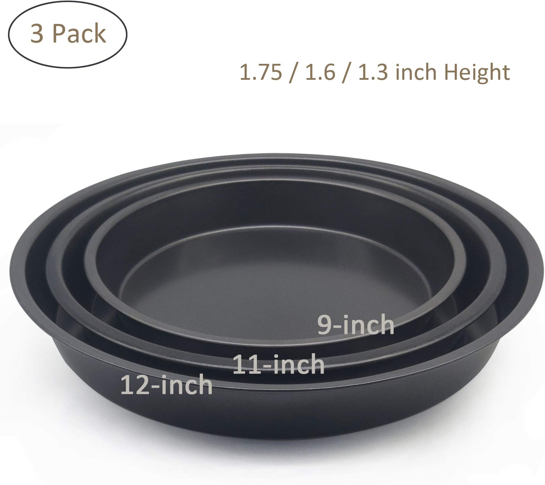 Carbon Steel Non-Stick Deep Dish Pizza Pan Set(9, 11, 12 Inch)