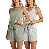 Real Essentials 4 Piece: Women's Super-Soft Tank Top and Short Pajama Set - Loungewear Sleepwear (Available in Plus Size)
