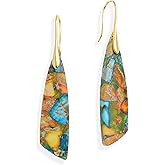 BXDA Natural Stone Dangle Drop Earrings for Women, Boho Healing Stone Lightweight Earing Prom Jewelry Gift.
