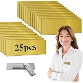 25 Pack Blank Magnetic Name Tags 304 Stainless Steel Durable DIY ID Name Badges Kit with Personalized Strong Magnet Office School Supplies 1" X 3" Gold