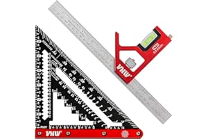 VNW 7inch Rafter Square and 12inch Combination Square Set -CNC-Machined Aluminum Alloy,Heavy Duty Carpenter Square for Woodworking and Home DIY