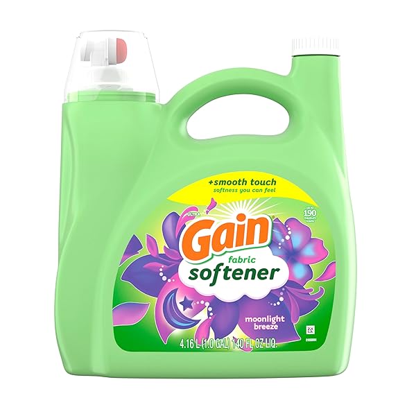 GAIN LIQUID FABRIC SOFTENER, MOONLIGHT BREEZE SCENT, 140 FL OZ, 190 LOADS, SMOOTH TOUCH – SOFTNESS YOU CAN FEEL