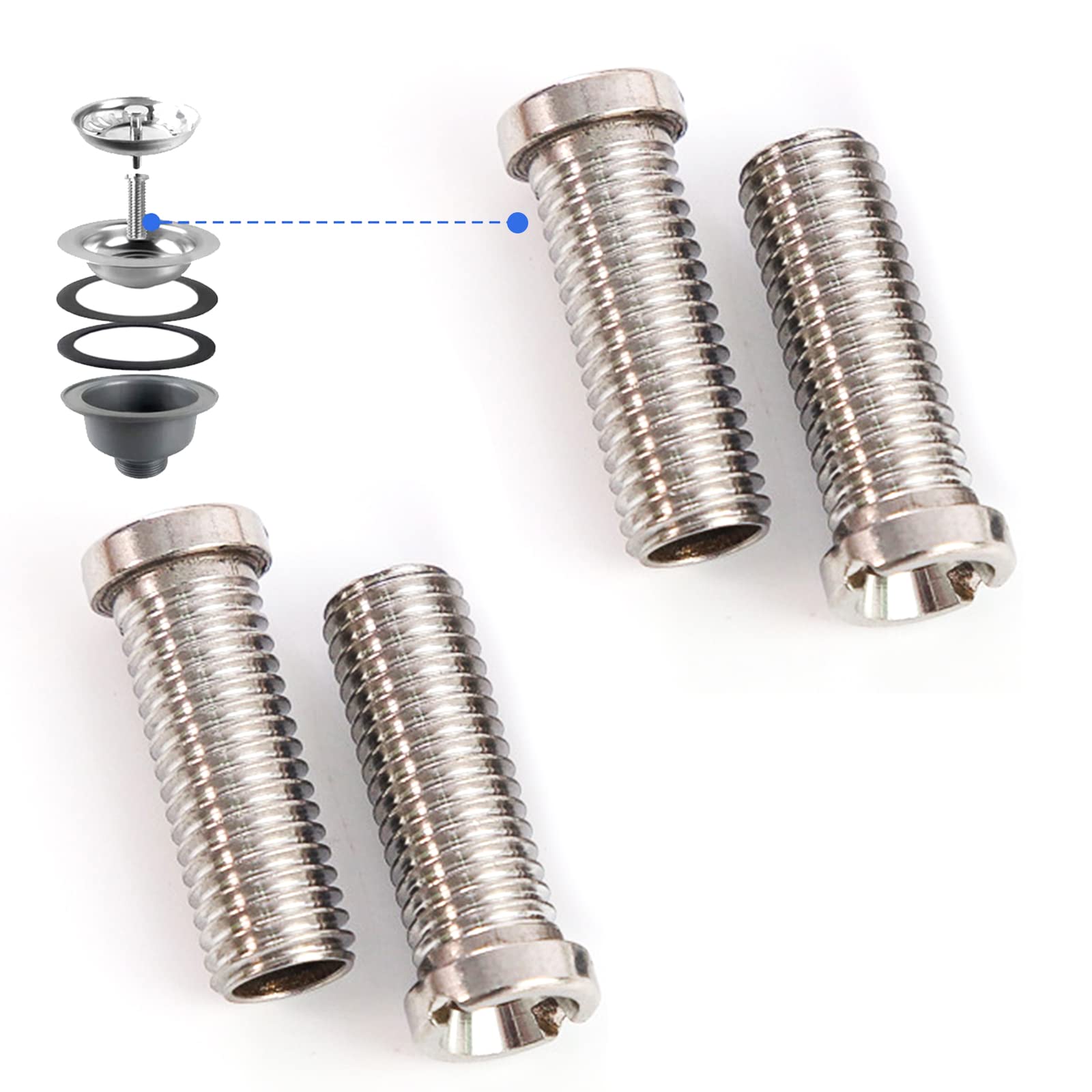 Hollow Screw Sink, 4 Pieces 45 mm Hollow Screw for Strainer Basket Valves, Stainless Steel Drain Strainer Screw for Valve Drains with 1.5 Inch and 3.5 Inch, Drain Valve Sink, Drain Set Accessories