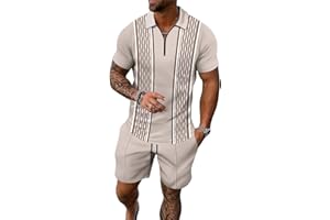 JUDFPIE Men's shorts suit two-piece polo shirt fashion summer sports casual suit men's 1/4 zipper short sleeve