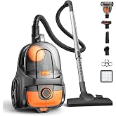 HawKam Canister Vacuum Cleaner, 1600W 40Kpa Bagless HEPA Vacuum | Auto cord rewind, 4Qt large dust cup, 5 tools for carpet pet hair upholstery, 33ft cleaning radius, lightweight compact