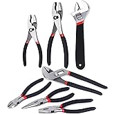 FASTPRO 7-Piece Utility Pliers and Wrench Set, Includes 8" Adjustable Wrench, 8" Groove Joint, 8" & 6" Slip Joint, 6" Long Nose, 6" Diagonal and 6" Linesman Pliers, Dipped Handle