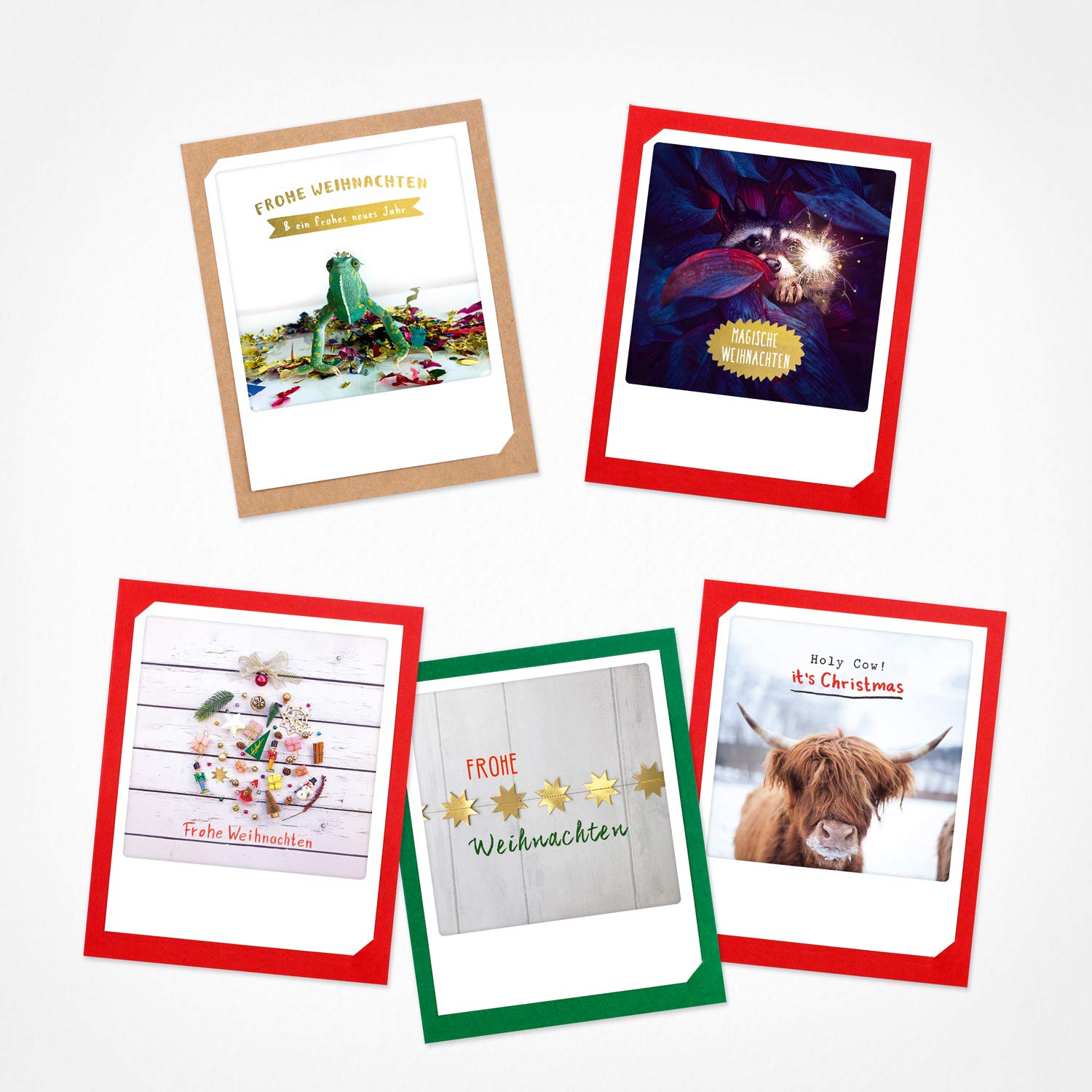 PICKMOTION Set of 6 Polaroid Photo Greeting Cards with Envelope Christmas Premium Instagram Christmas Cards, Handmade Folding Cards, Funny Sayings & Designs X-Mas, Christmas Cards
