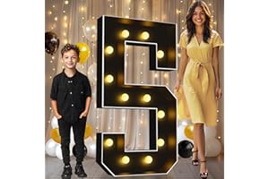Pooqla 4 FT Light Up Marquee Numbers, Black Marquee Number Lights 4 Feet Tall for 5th 15th 50th Birthday, Giant Letter Big Mosaic Numbers for Balloons Party Anniversary Wedding Decorations, Number 5