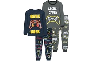 Vopawetty Boys 4-Piece Pajamas Cotton Christmas Halloween Pjs Set Kids Sleepwear
