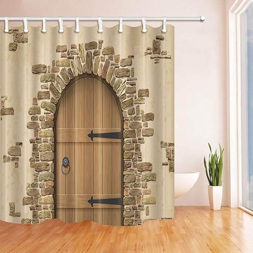 Cdhbh Arch Von Stein Mit Geschlossen Holz Tur Zum Weinkeller Duschvorhang Polyester 180 3 X 180 3 Cm Schimmelresistent Badezimmer Fantastische Dekorationen Bad Vorhange Haken Im Lieferumfang Enthalten Amazon De Kuche Haushalt