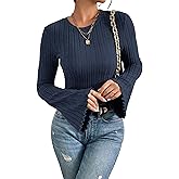 MOLERANI Womens Long Bell Sleeve T-Shirts Top Fall Pullover for Women - Lightweight,Knit,Crewneck,Going Out,Fall Fashion 2025