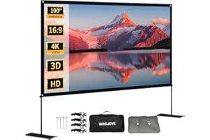 WASJOYE 100 Inch 16:9 4K HD Projector Screen with Stand, 1.2X Gain Front/Rear Movie Screen Outdoor Portable Projector Screen 