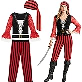EraSpooky Women Pirate Costume 4-Piece Buccaneer Outfit Halloween & Party Costume