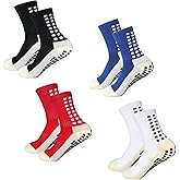 Yufree 4 Pairs Mens Grip Soccer Socks Non Slip Grippy Women Socks for Football Basketball Sports