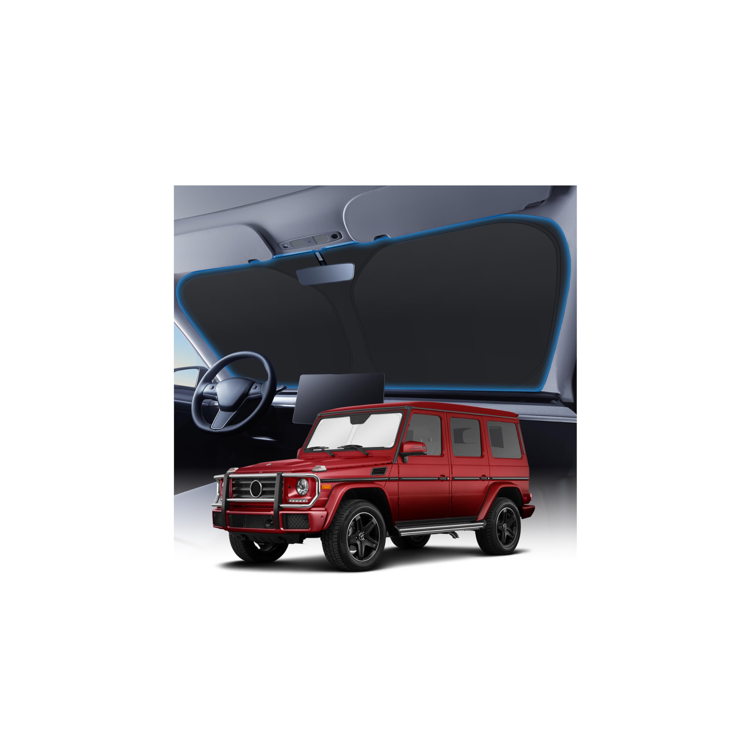 Photo 1 of KUST Windshield Sun Shade Custom Fit for 1990-2018 Mercedes G W463 G550 G55 G63 G65 Accessories(Not for 2019-2021 Mercedes Benz G Class)Car Windshield Sunshade Window Sun Visor Protector Foldable Bloc
