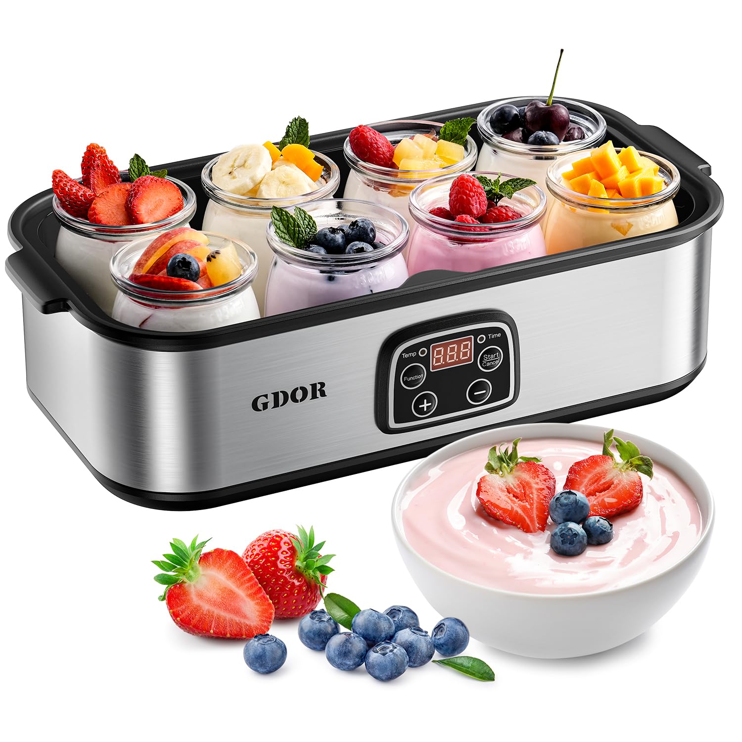 Photo 1 of GDOR Yogurt Maker with Adjustable Temp & Timer – Digital Greek Yogurt Machine with 8×6oz BPA-Free Glass Jars – Probiotic-Rich, Stainless Steel, Easy to Use for Home