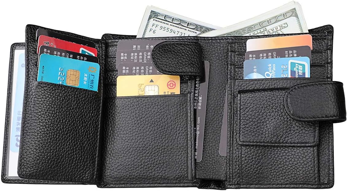 Wallet Mens RFID Blocking Genuine Leather Slim Credit Card Holder Coin Pocket ID Window Purse Bi-fold Extra Capacity with Gift Box -Black
