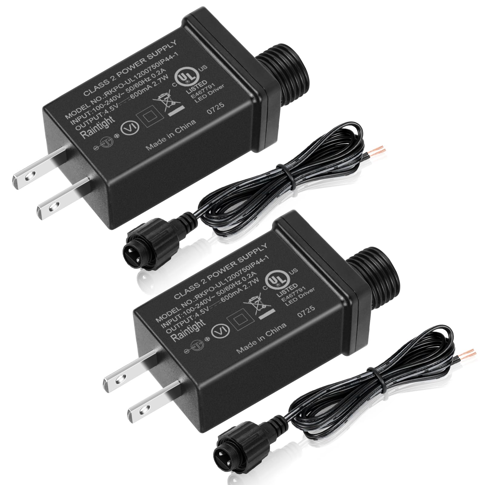 Photo 1 of 2 Pack 4.5V 0.6A Class 2 Power Supply, IP44 Waterproof Inflatable Power Supply, UL Listed Low Voltage Transformer for Christmas Tree, LED Strip Lights, Holiday Decor Etc