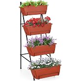 Raised Garden Bed with Legs 4 Tier Vertical Herb Garden Planter, Brick Red | 41.5 IN Tall Elevated Garden Planters with Drainage Holes, Metal Frame, Indoor Outdoor Standing Flower Planters