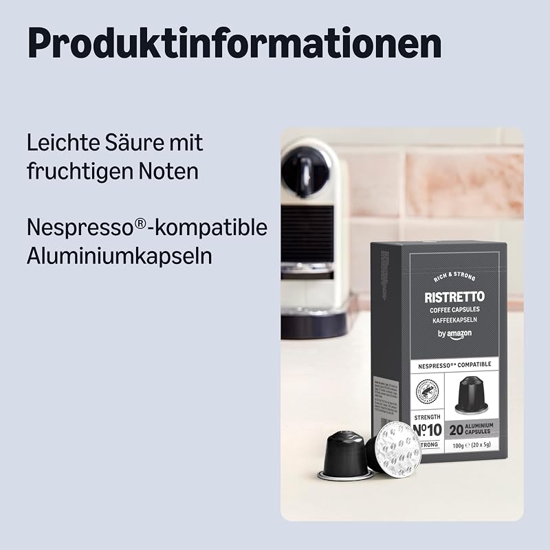 Ristretto Aluminium-Kaffeekapseln, kompatibel mit Nespresso, 100 Stück (5 Packungen mit je 20 Stück) – Rainforest Alliance zertifiziert