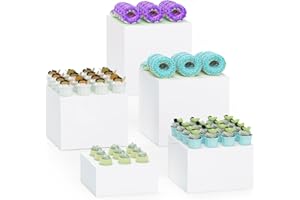 LUOBAO White Acrylic Food Risers,Buffet Risers 5-Sided Acrylic Riser with Hollow Bottoms,for Brunch,Buffet,Weddings,Parties (Square - 1 Sets- 5 Steps - White)