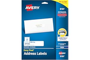 Avery Easy Peel Printable Address Labels with Sure Feed, 1" x 4", White, 500 Blank Mailing Labels (08161)