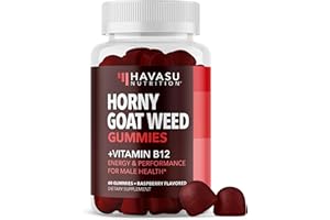 HAVASU NUTRITION Horny Goat Weed Gummies with Vitamin B12 - Energy, Endurance & Performance Support for Male Health - 60 Count - Vegetarian-Friendly, Non-GMO, Pectin-Based - Raspberry Flavor, 1 Month Supply