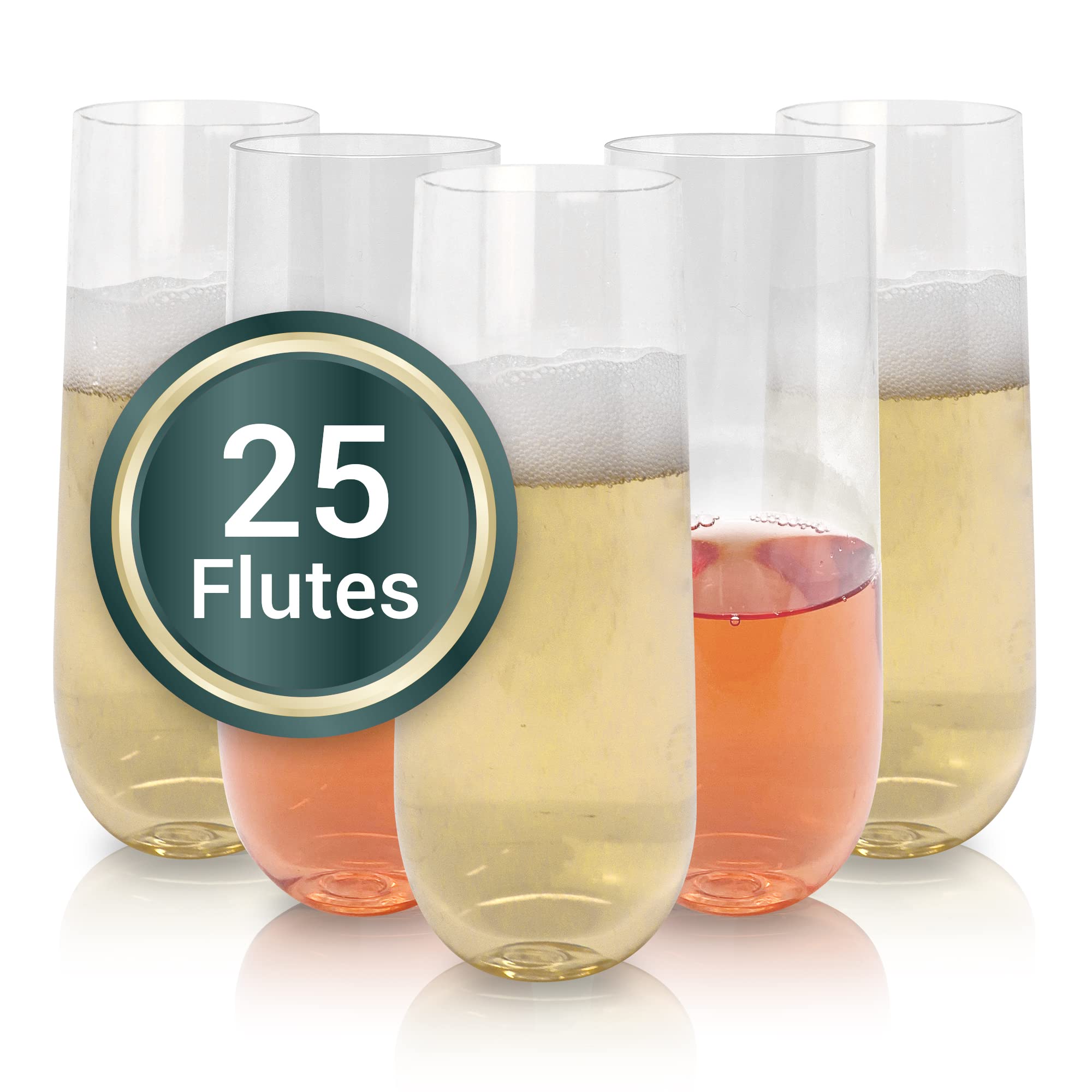 Photo 1 of Reli. Champagne Flutes Plastic | 25 Pack | 9 oz - Clear | Stemless Premium Plastic Champagne Flutes | Party-Perfect for Celebrations