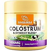 Colostrum Powder Supplement 5,000 mg, Grass-Fed Bovine Colostrum with Prebiotics, Probiotics, Lactoferrin & PRP, 30 Servings