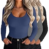 Riyiper 3 Pack Women's Scoop Neck Tops Long Sleeve Slim Fitted Shirts Casual Basic Tunic Fall Trendy Y2k Tight Tees