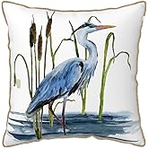 Velvet Throw Pillow Cover Animal Heron in Weeds Birds Gold Trim Pillowcases Home Decor Pillow Cases Standard Size 18×18 for Sofa Car Chair Bedroom Living Room Cushion Covers