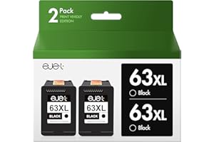 ejet Remanufactured Ink Cartridge Replacement for HP 63XL 63 XL, High Yield Work with OfficeJet 3830 4650 5255 Envy 4520 4512 4516 Deskjet 1112 3630 3634 3639 3632 2132 Printer (2 Black)