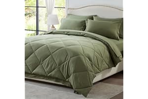 Zzlpp King Size Bed in a Bag 7 Pieces, Olive Green Bed Comforter Set with Comforter and Sheets, All Season Bedding Sets with 1 Comforter, 2 Pillow Shams, 2 Pillowcases, 1 Flat Sheet, 1 Fitted Sheet