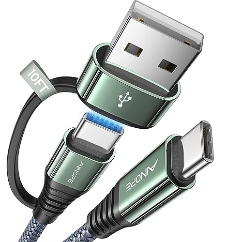 AINOPE 10FT USB C Cable Fast Charging [With USB Adapter] 60W Long USB to USB C Cable Carplay, Type C Charger Fast Charging 10FT Long USB-C Cables for iPhone 17 Pro Max Air 16/15/14/13/12 Samsung, Grey