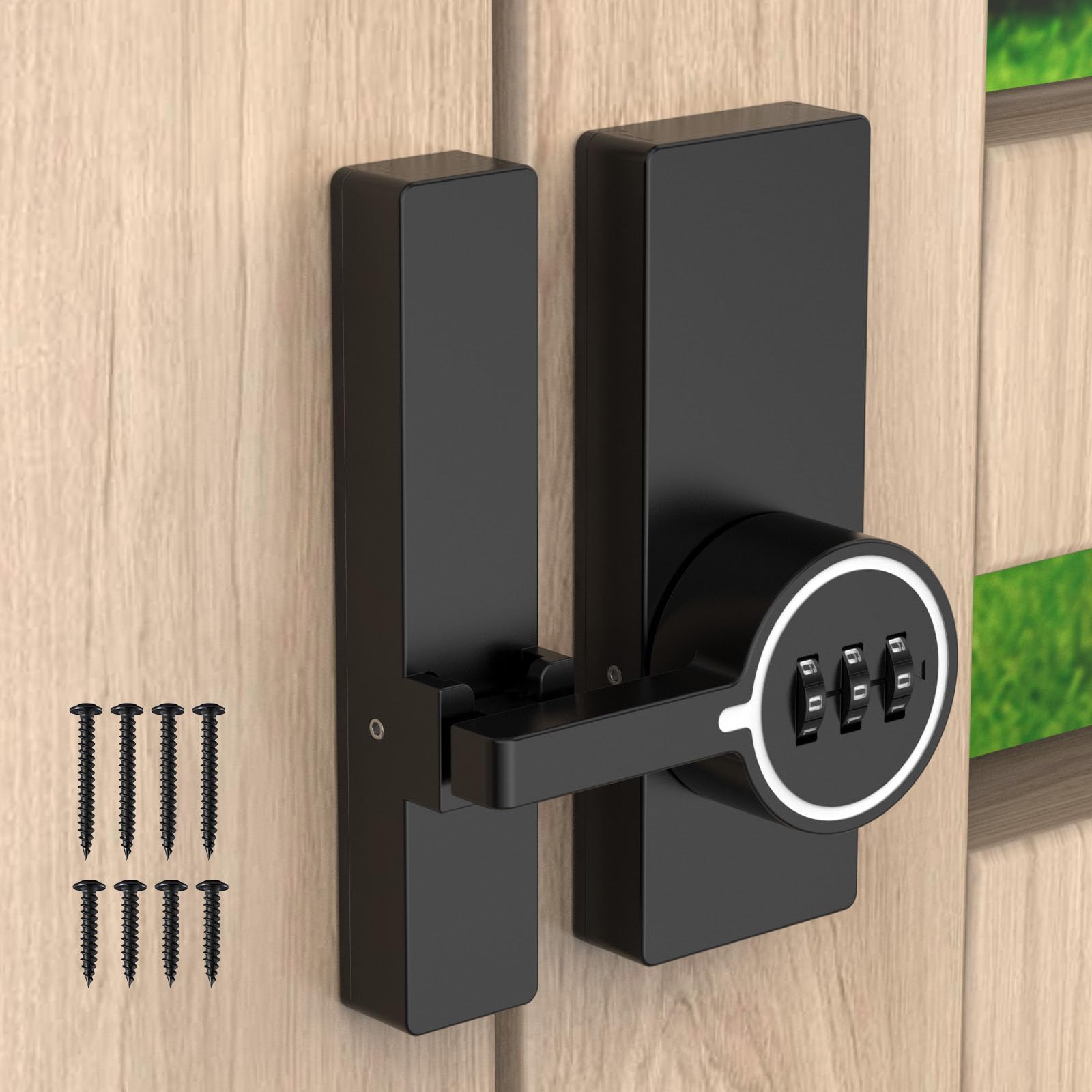 Photo 1 of Password 180 Degree Barn Door Latch, Keyless Adhesive Flip Latch, Sliding Door Latch with 3-Digit Combination, Cabinet Lock with Glue and Screws for Gate,Shed, Bedroom, Closet (1, Luminous Black)