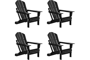 WO WESTIN OUTDOOR WO Home Furniture Set of 4 Pcs HDPE Adirondack Chairs Lounger Outdoor Folding Seat for Fire Pit, Beach, Balcony, Backyard, Lawn, Patio, Pool, Deck, Garden - Weather UV Resistant (Black)
