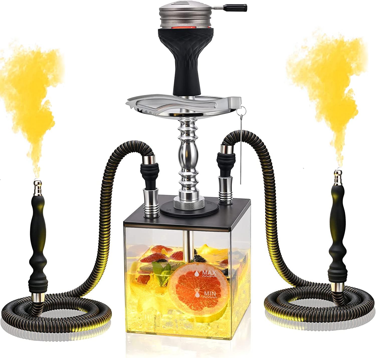 Photo 1 of arkWish Hookah Set,2 Hookah Hose Micro Cube Acrylic Hookahs with Silicone Hookah Bowl Shisha Coal Tongs Magical Remote LED Light for Shisha Hookah Narguile Smoking…