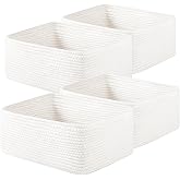 OIAHOMY 4 Pack 14.17 * 11.02 * 6.3IN Storage Baskets for Organizing Shelves, Woven Rope Baskets for Organizing Books, Clothes, Decorative Basket for Living Room, Nursery, Bedroom, Gift Basket, White