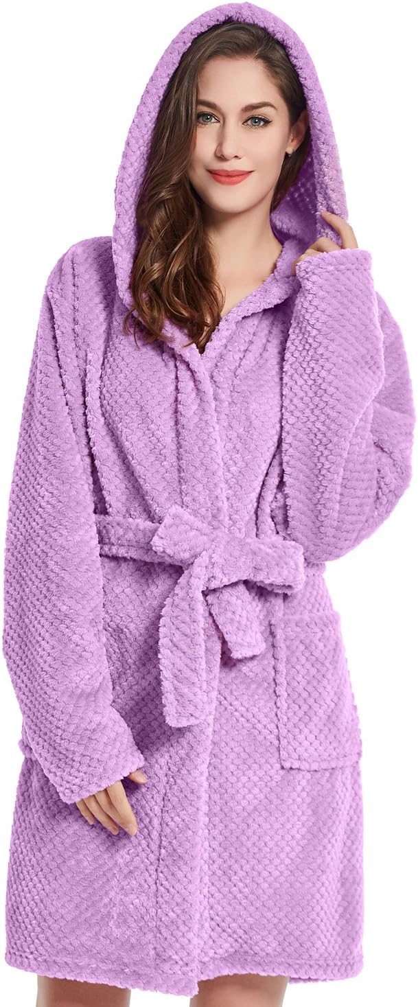Bathrobe S Short Women Men Unisex Hooded Dressing Gown Microfibre Soft Snug Cosy Fleece Lilac Sleepyhead