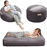 MAXYOYO Bean Bag Chair Bed for Kids, Convertible Bean Bag Folds from Lazy Chair to Floor Mattress Bed, Stuffed Floor Sofa Couch for Boys and Girls, High-Density Foam Filling, Dark Grey
