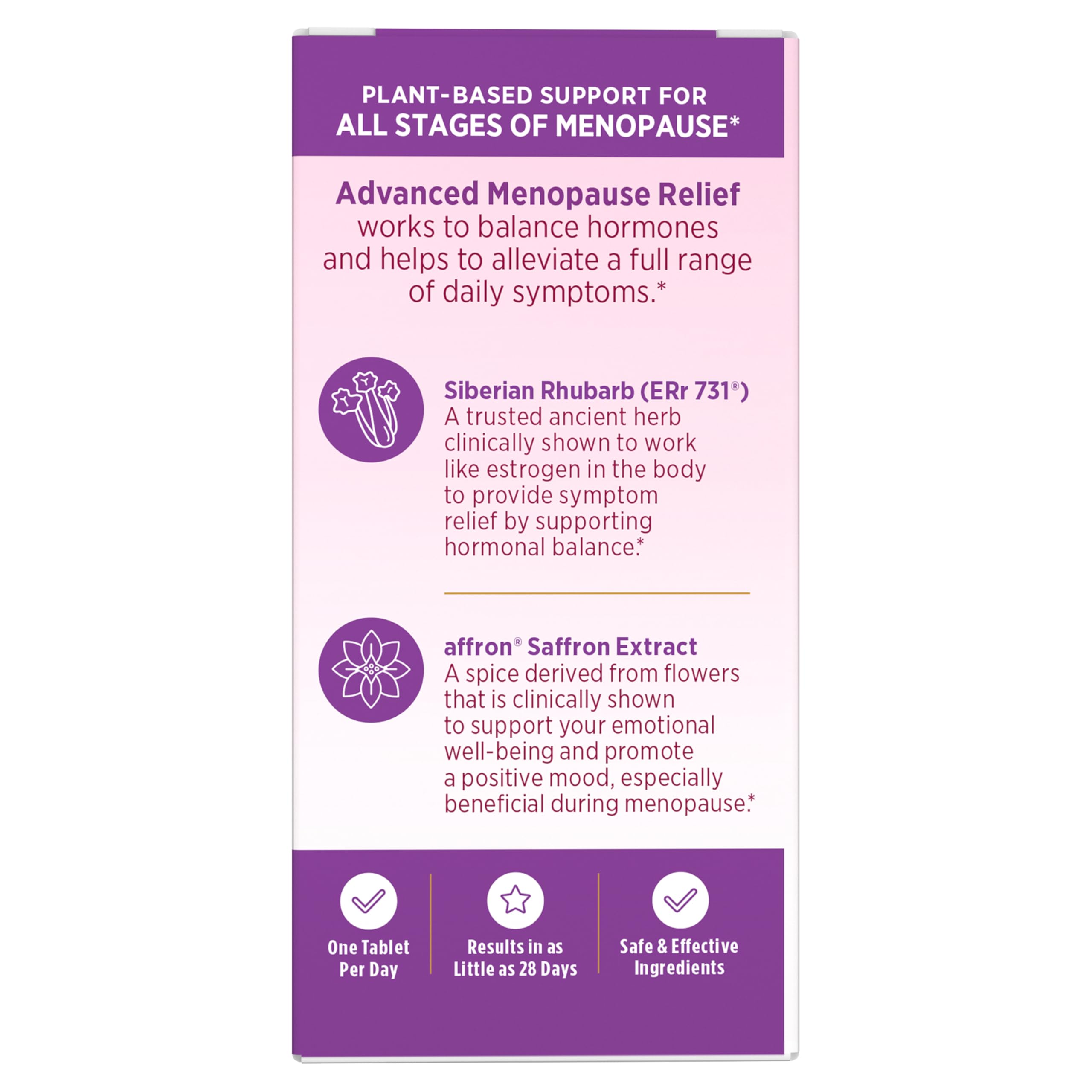 Nature’s Bounty Optimal Solutions Advanced Menopause Relief, Menopause Supplement for Women featuring Siberian Rhubarb, Hotflash Relief, No added Hormones, Drug-Free, 30 Tablets, 30 Total Servings