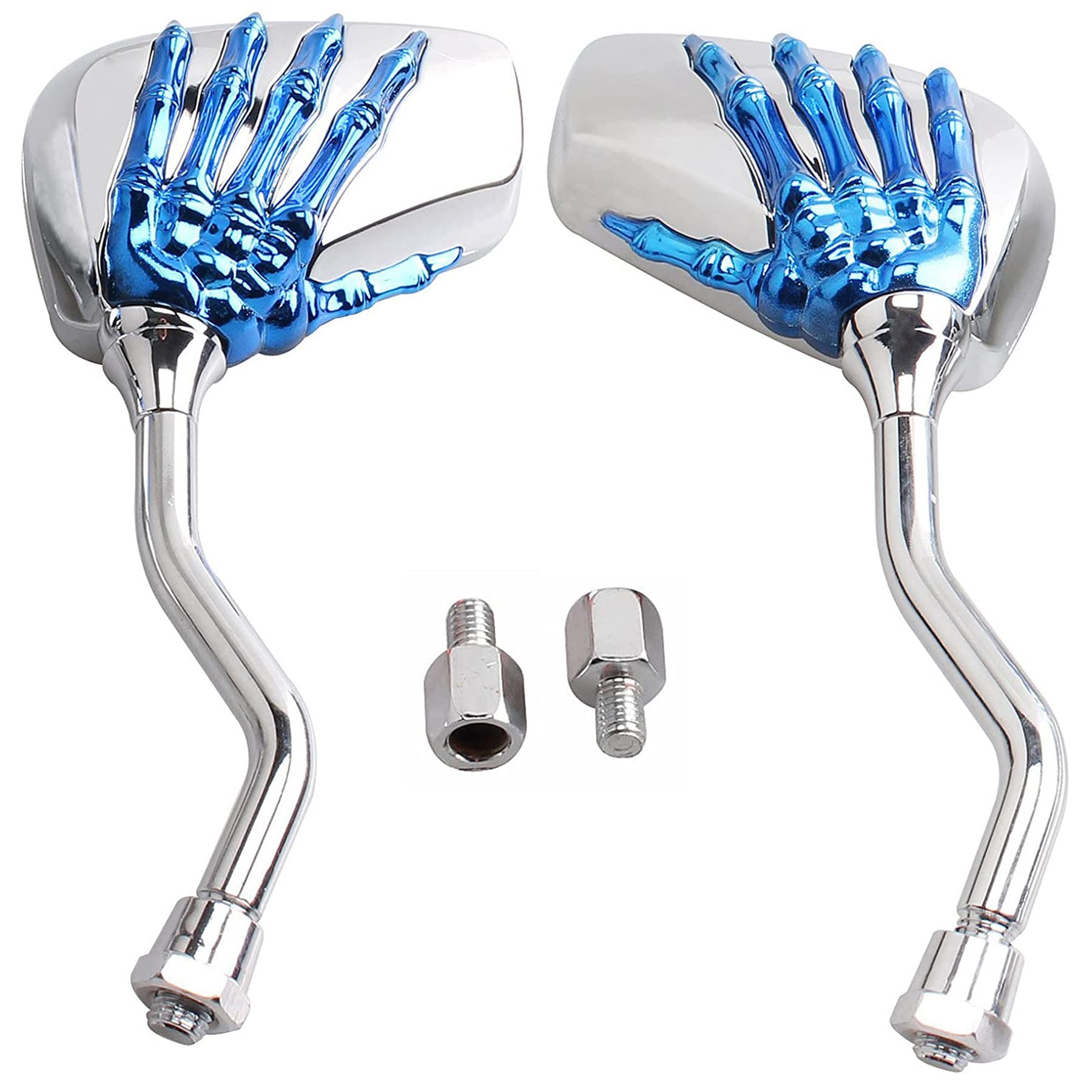 Heart Horse 1 Pair Universal Motorcycle Scooter Chrome High Definition Skull Hands Claw Side Rear View Mirrors for Motorbike E-Bikes ATV with 10mm and 8mm Thread - Blue